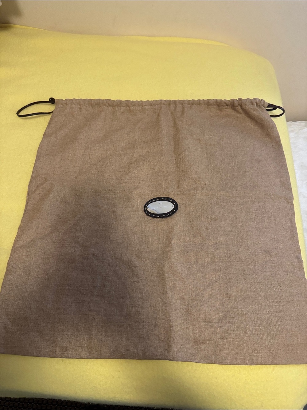 Fendi Neutral Linen Drawstring Dust Bag with Embellished Oval Patch